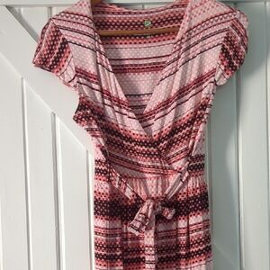 Dakini Pink and White Striped Faux Wrap Dress